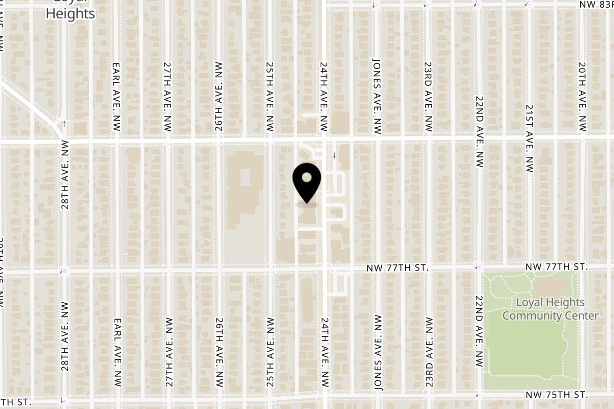 Map showing the location of Soprano's Pizza and Pasta on 7729 24th Ave NW in Seattle